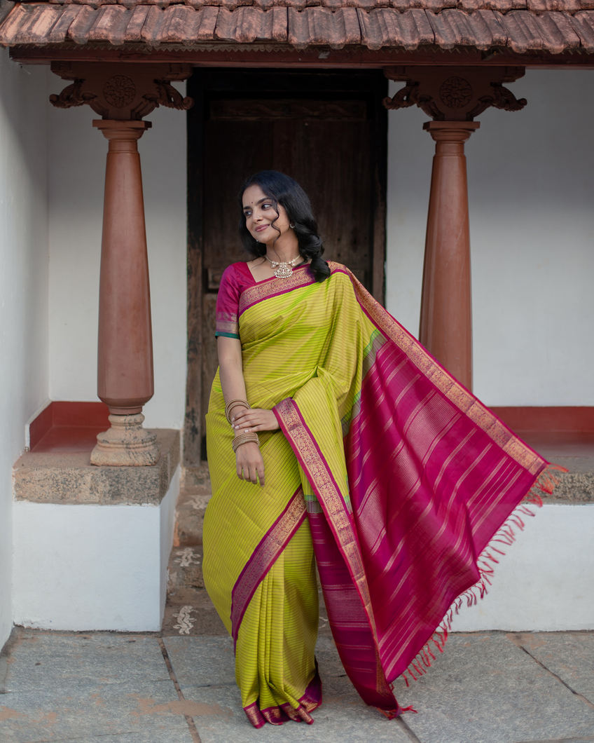 Yellowish Green Kanjivaram Silk Saree T3715966