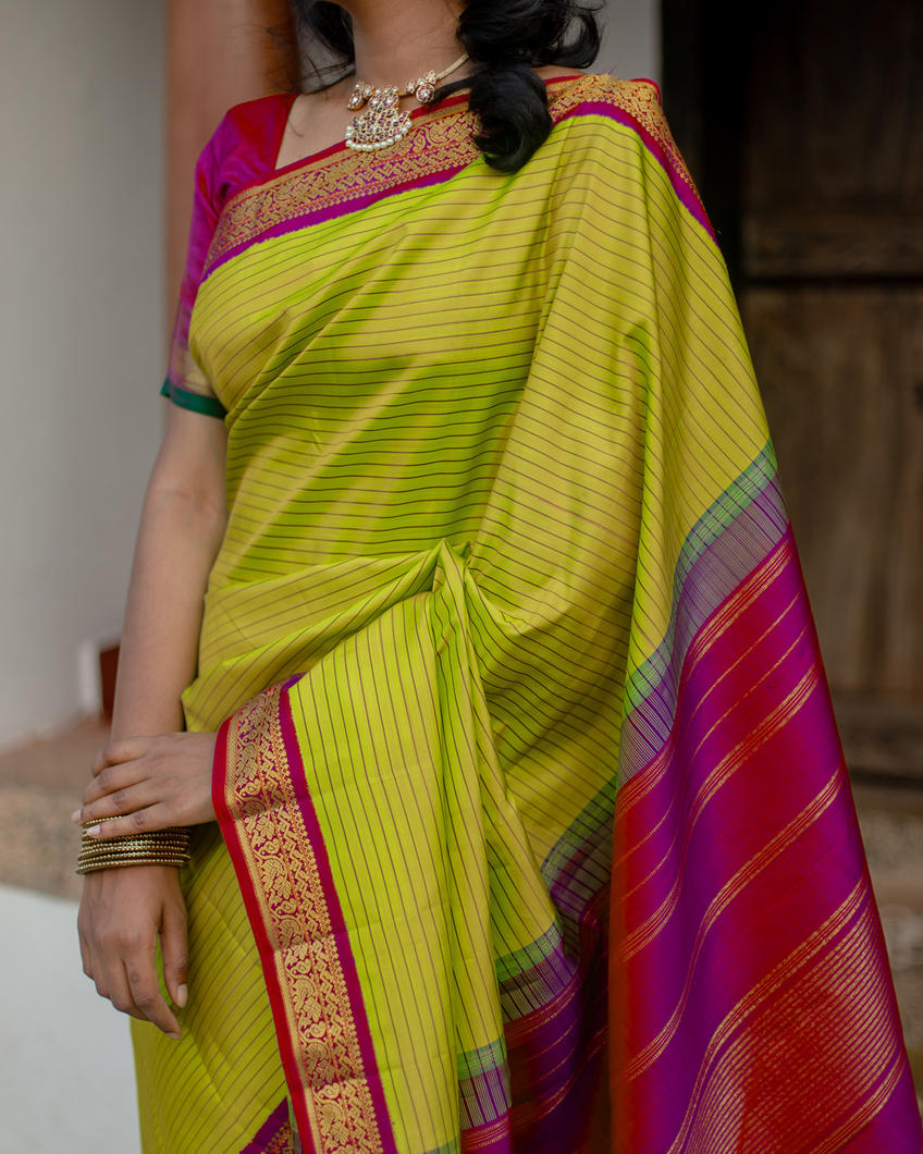 Yellowish Green Kanjivaram Silk Saree T3715968