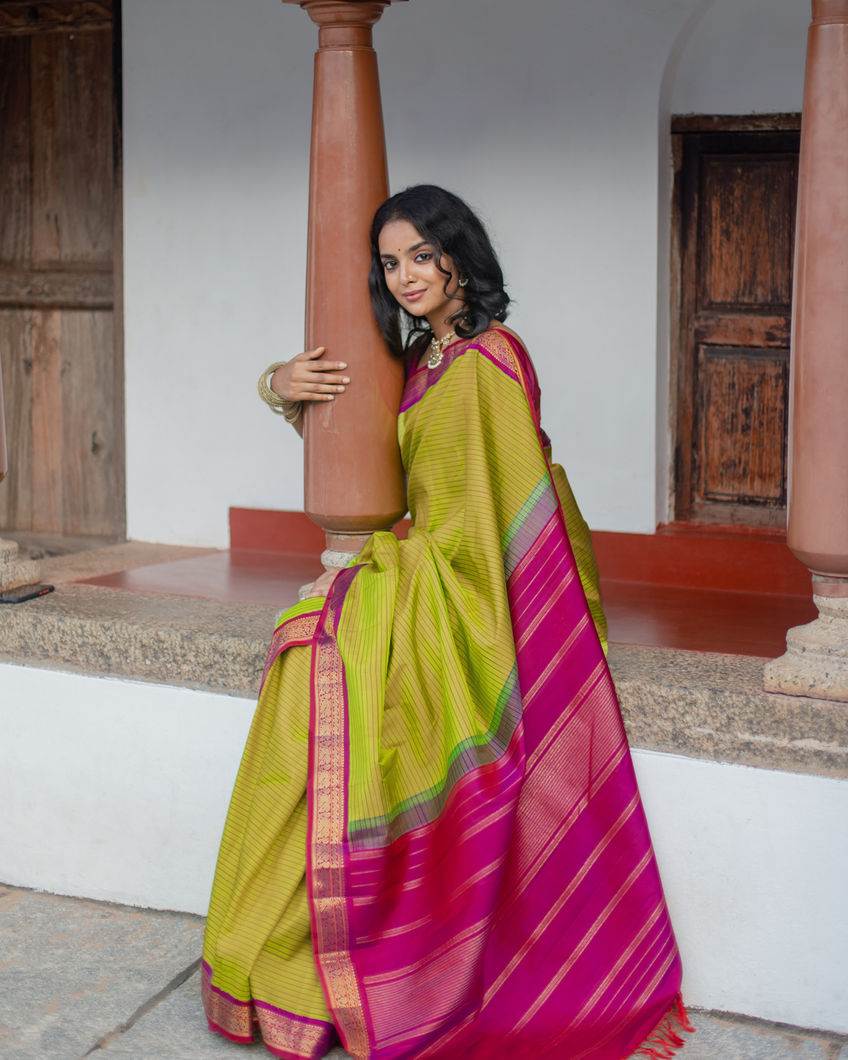 Yellowish Green Kanjivaram Silk Saree T3715969