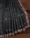Black Tussar Embroidery Saree T3968872