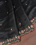 Black Tussar Embroidery Saree T3968874