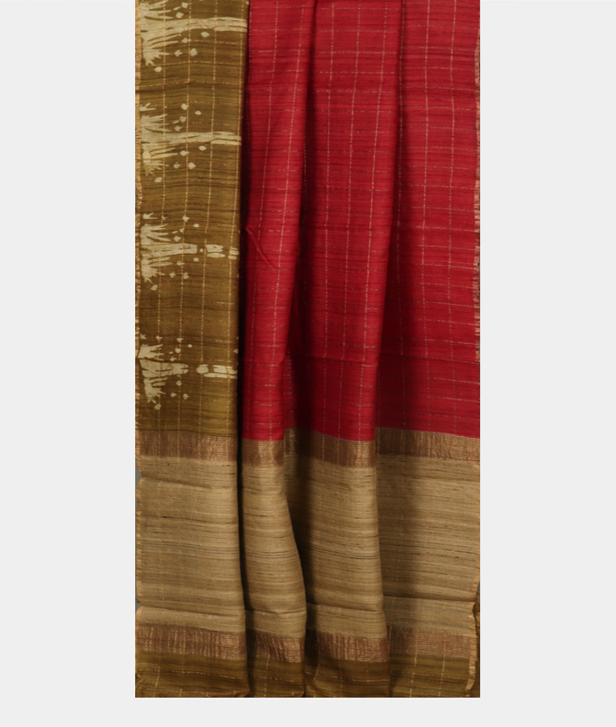 Red Tussar Printed Saree T3957112