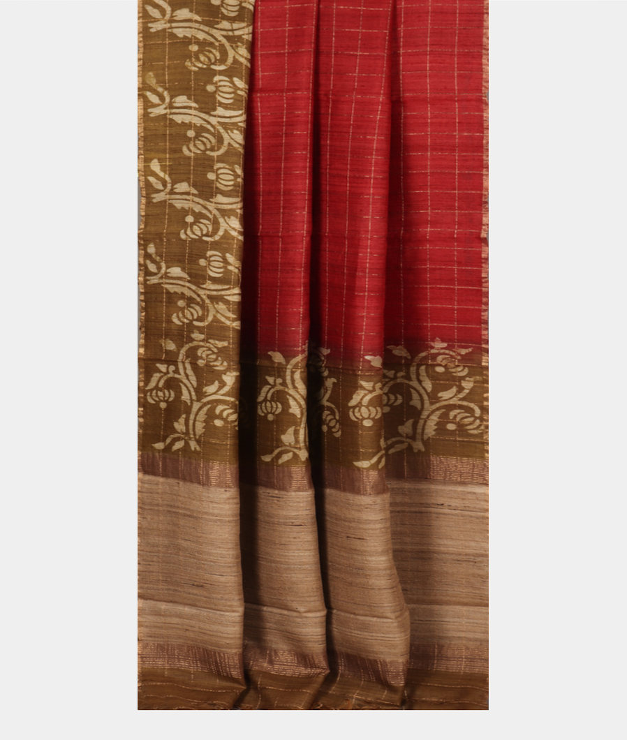 Red Tussar Printed Saree T3956992