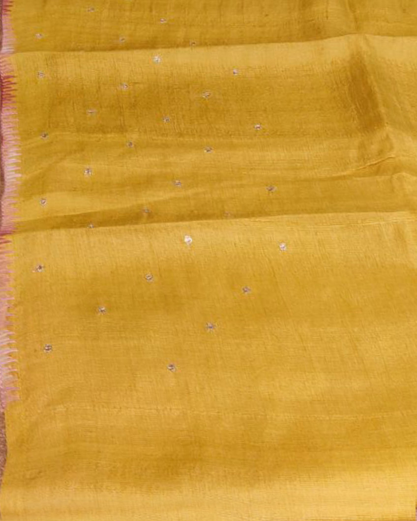 Yellow Tussar Embroidery Saree T3811129