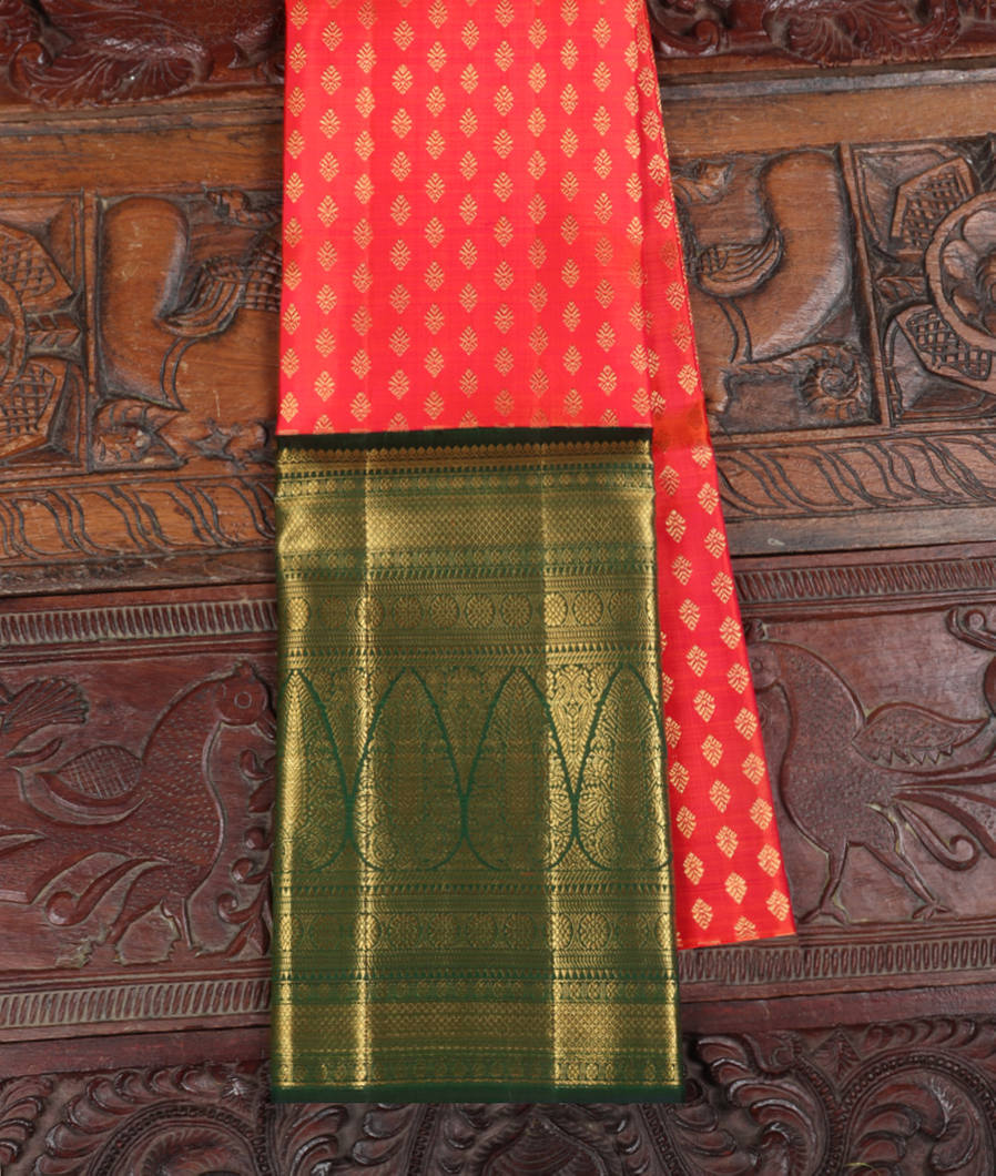 Pinkish Orange Handwoven Kanjivaram Silk Pavadai T399569-image