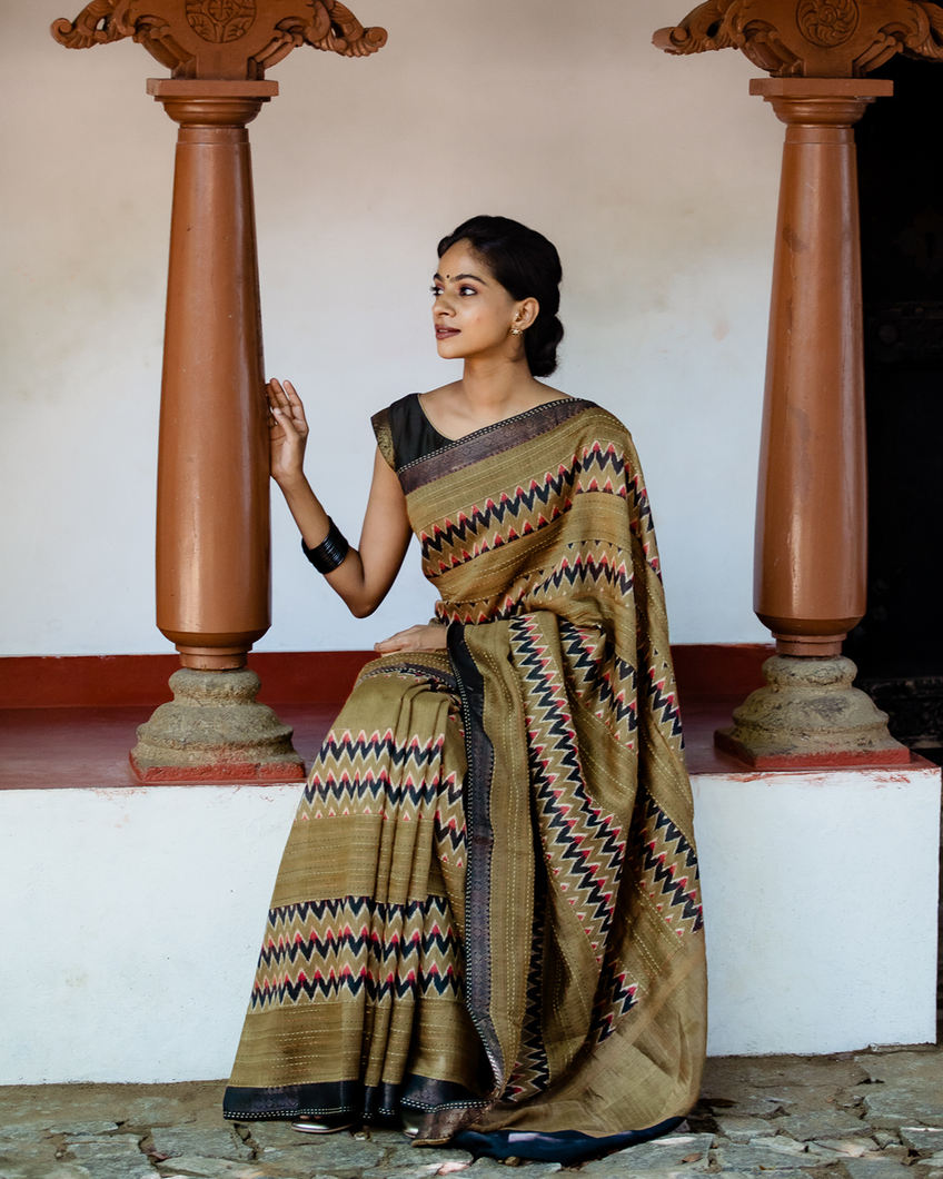 Green Tussar Printed Saree T386364-image