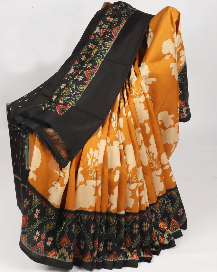 Yellow Ikat Silk Saree T3942313