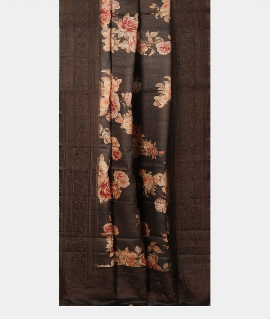 Elephant Grey Tussar Printed Saree T3806922