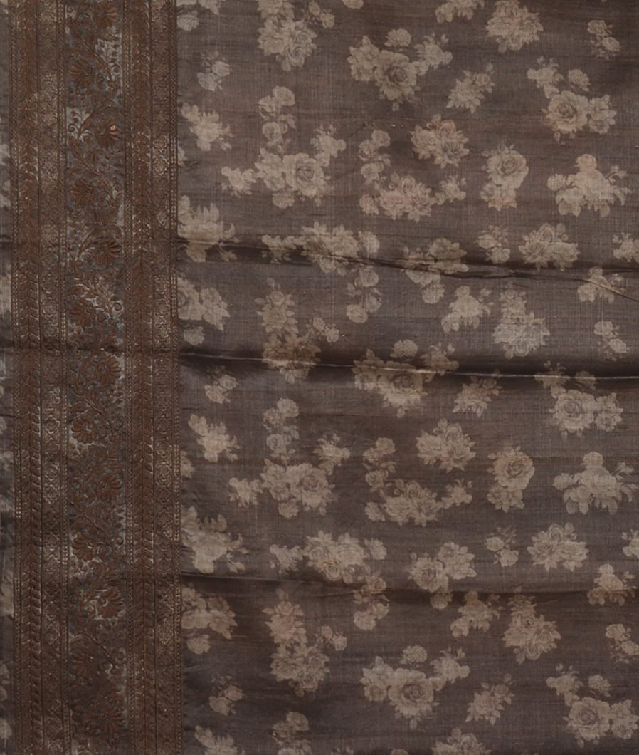 Elephant Grey Tussar Printed Saree T3806923