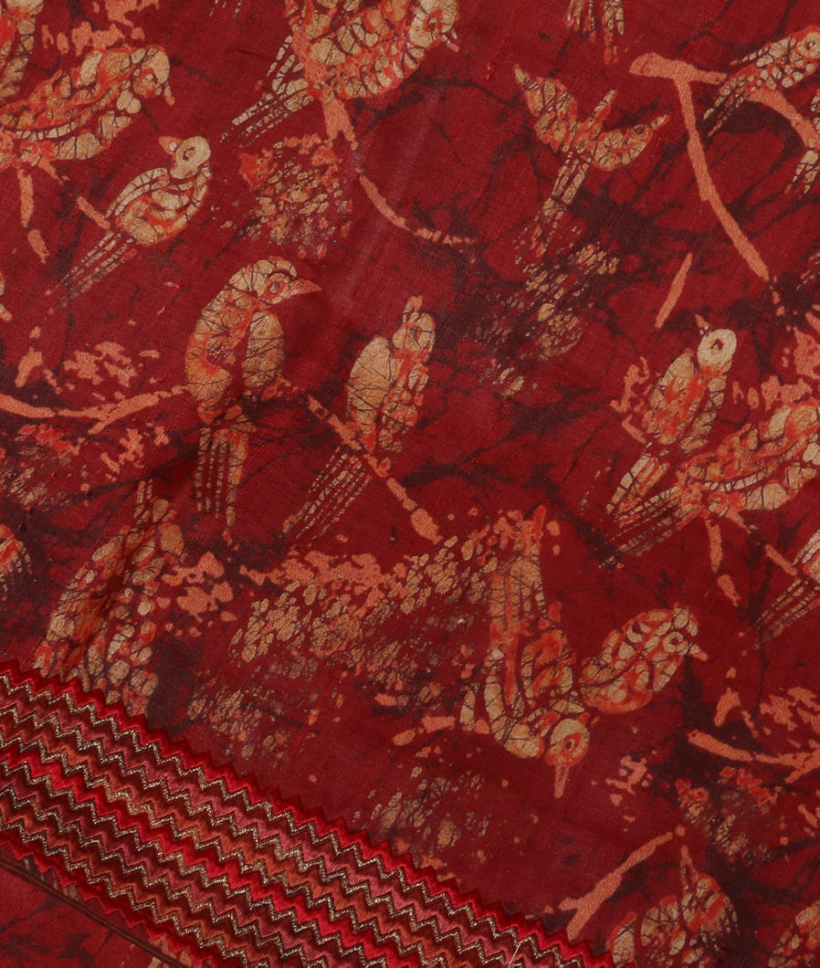 Red Tussar Printed Saree T366401-image