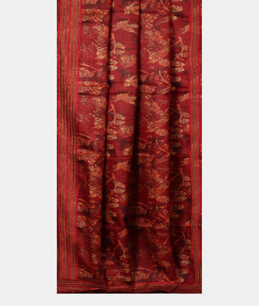 Red Tussar Printed Saree T3664012