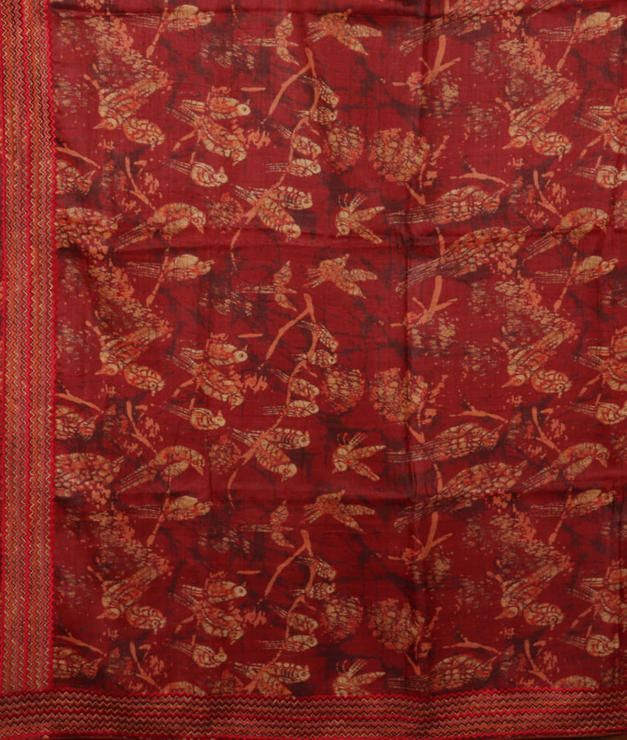 Red Tussar Printed Saree T3664014