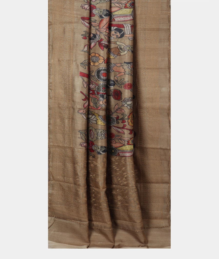 Grey Tussar Printed Saree T3935452