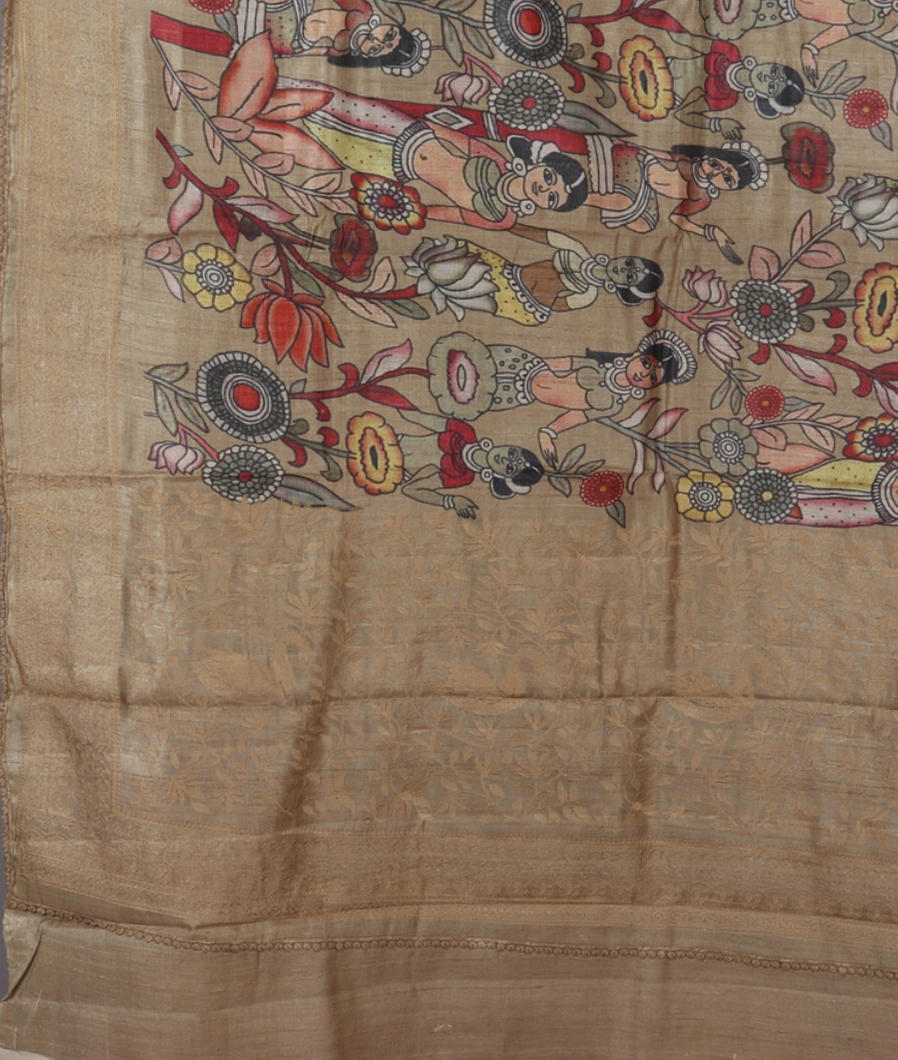 Grey Tussar Printed Saree T3935454