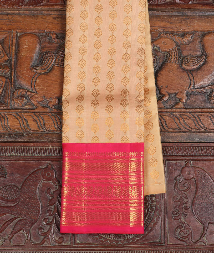 Beige Handwoven Kanjivaram Silk Kids Pavadai T399459-image