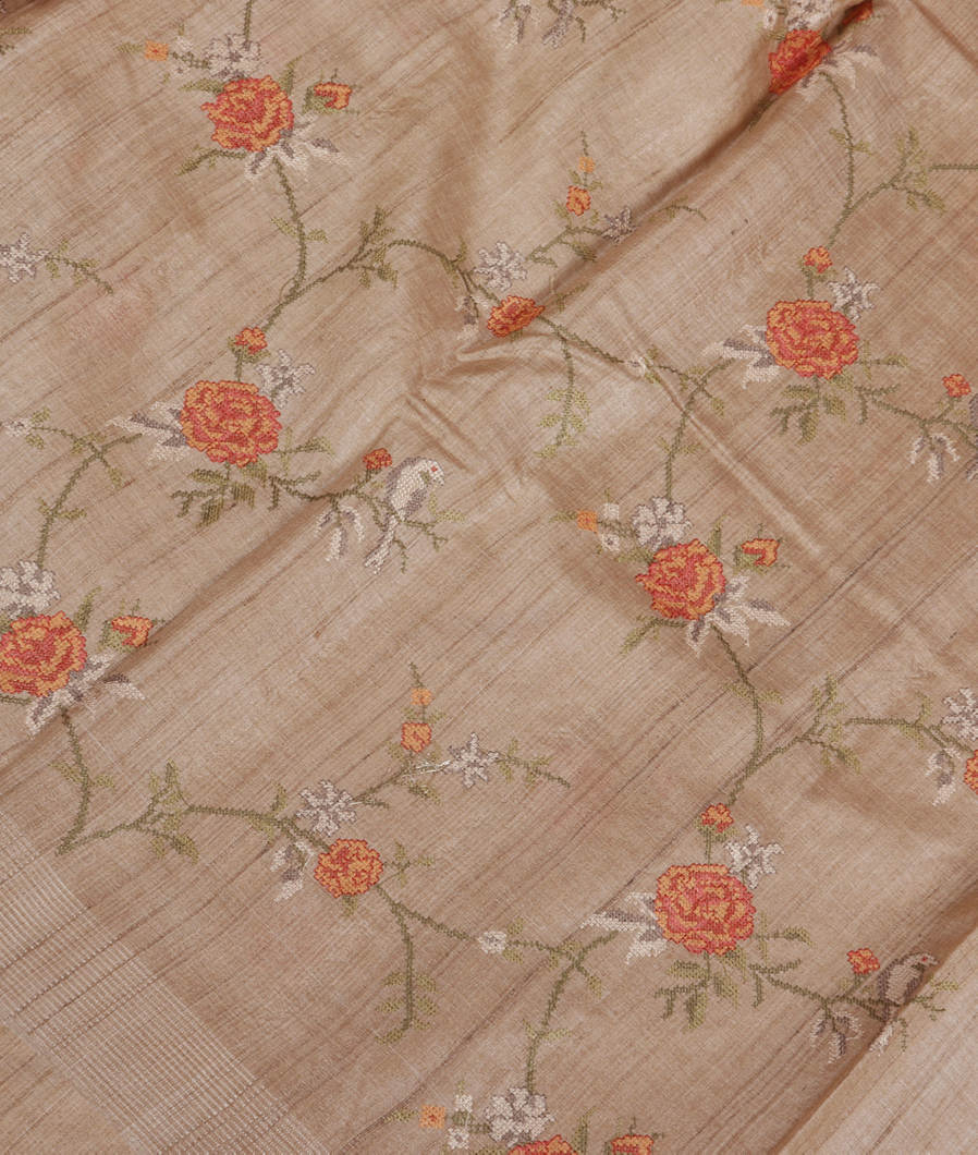 Beige Tussar Embroidery Saree T380312-image