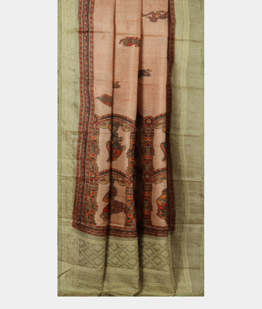 Pinkish Beige Tussar Printed Saree T3935442