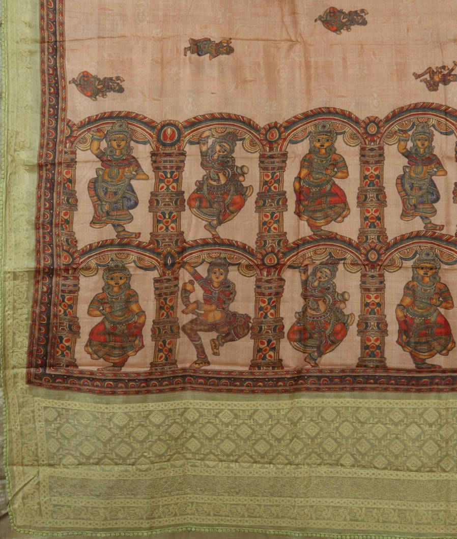 Pinkish Beige Tussar Printed Saree T3935444