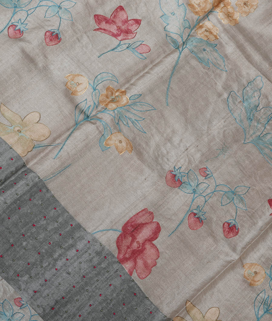 Grey Tussar Embroidery Saree T387947-image