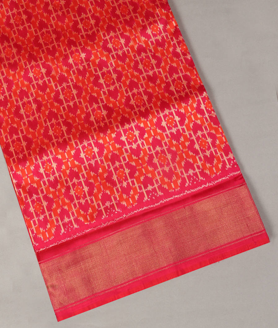 Pinkish Orange Ikat Silk Saree T359357-image