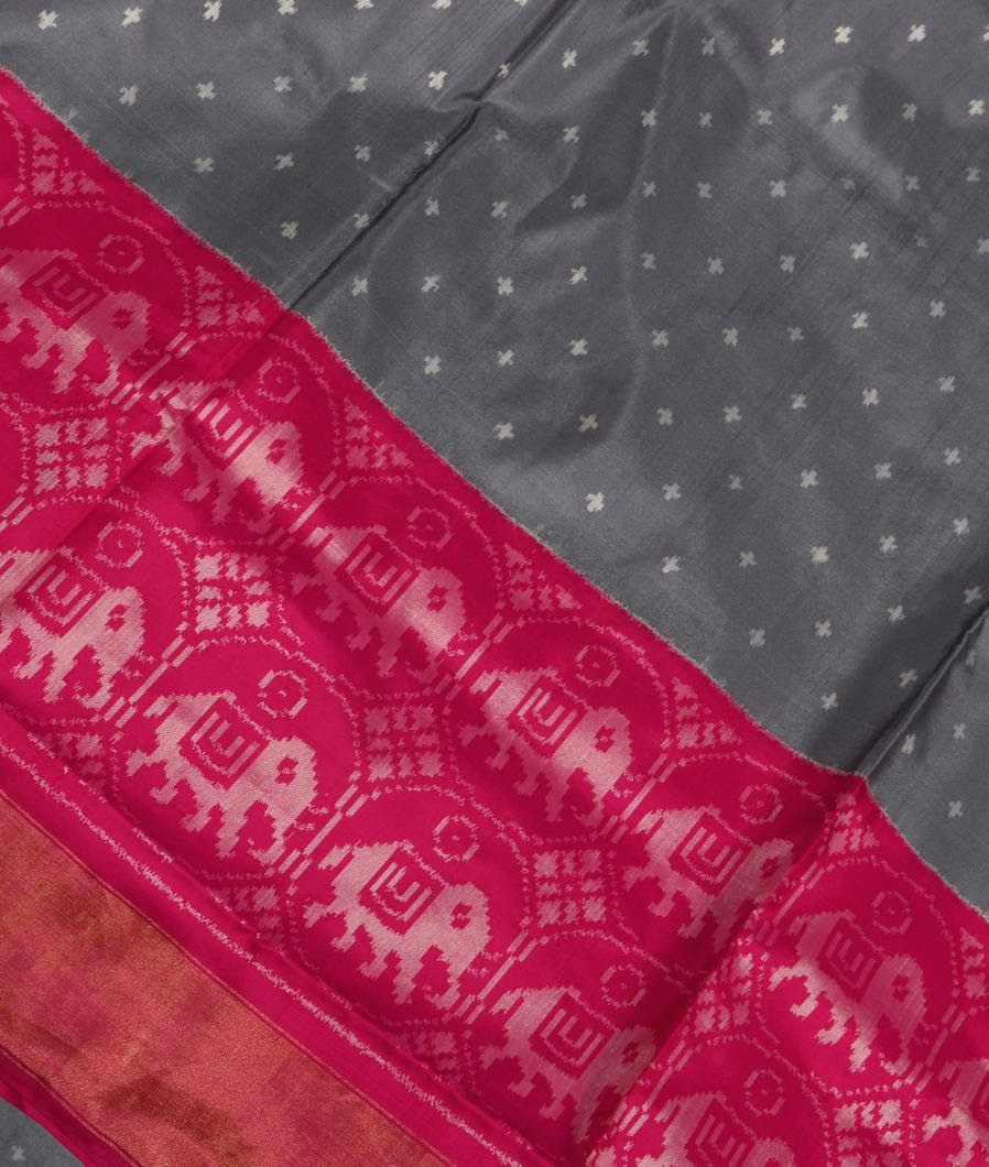Grey Ikat Silk Saree T3112645