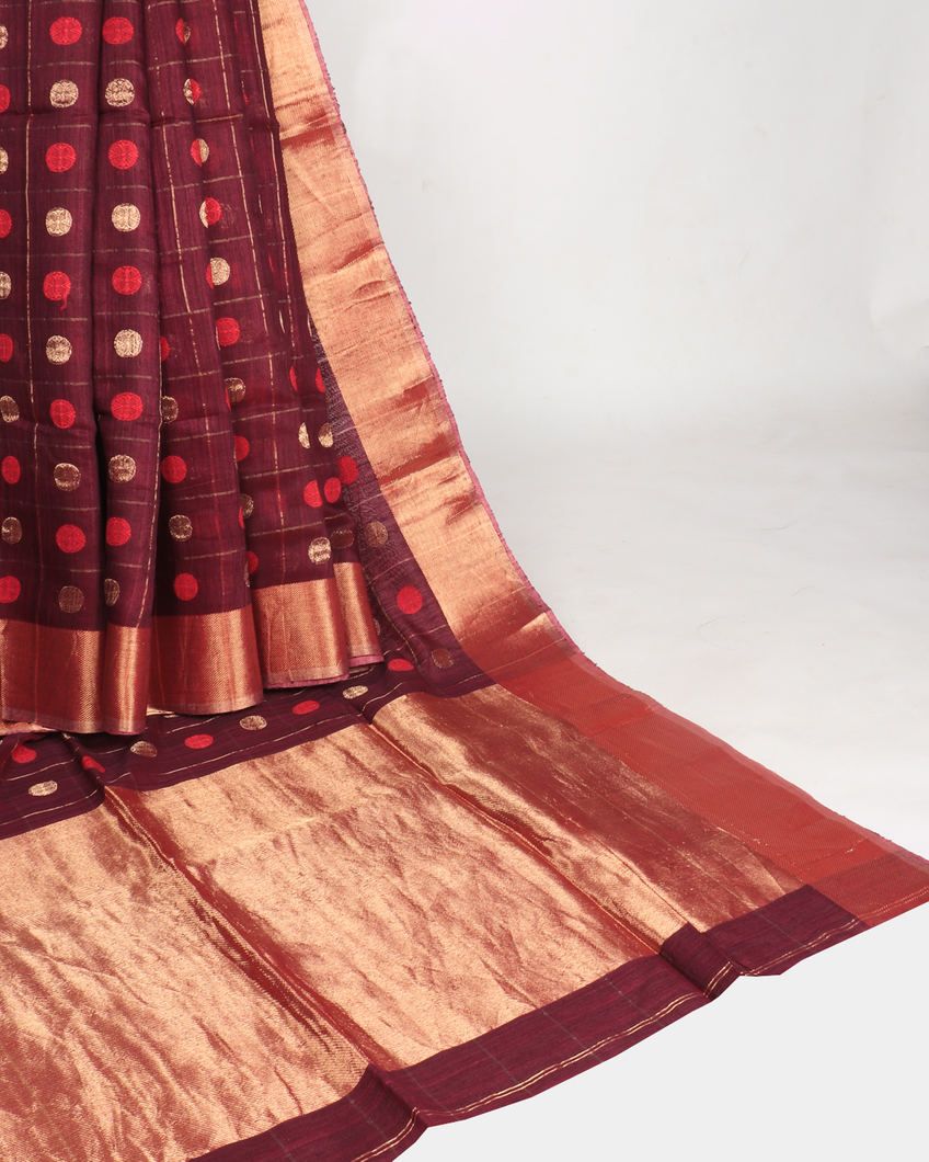 Maroon Handwoven Tussar Saree T378628-image