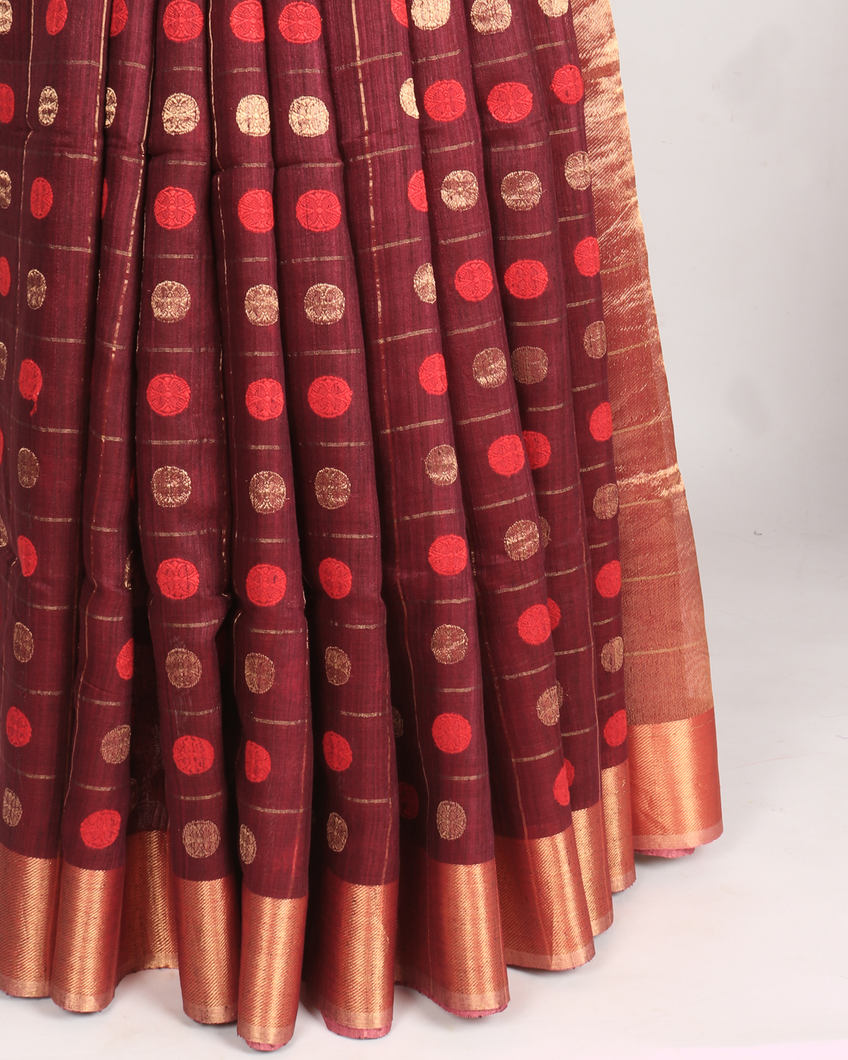 Maroon Handwoven Tussar Saree T3786282