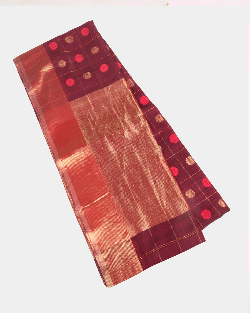 Maroon Handwoven Tussar Saree T3786284