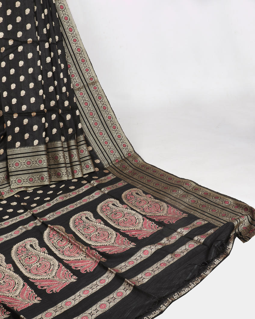 Black Handwoven Tussar Saree T378666-image