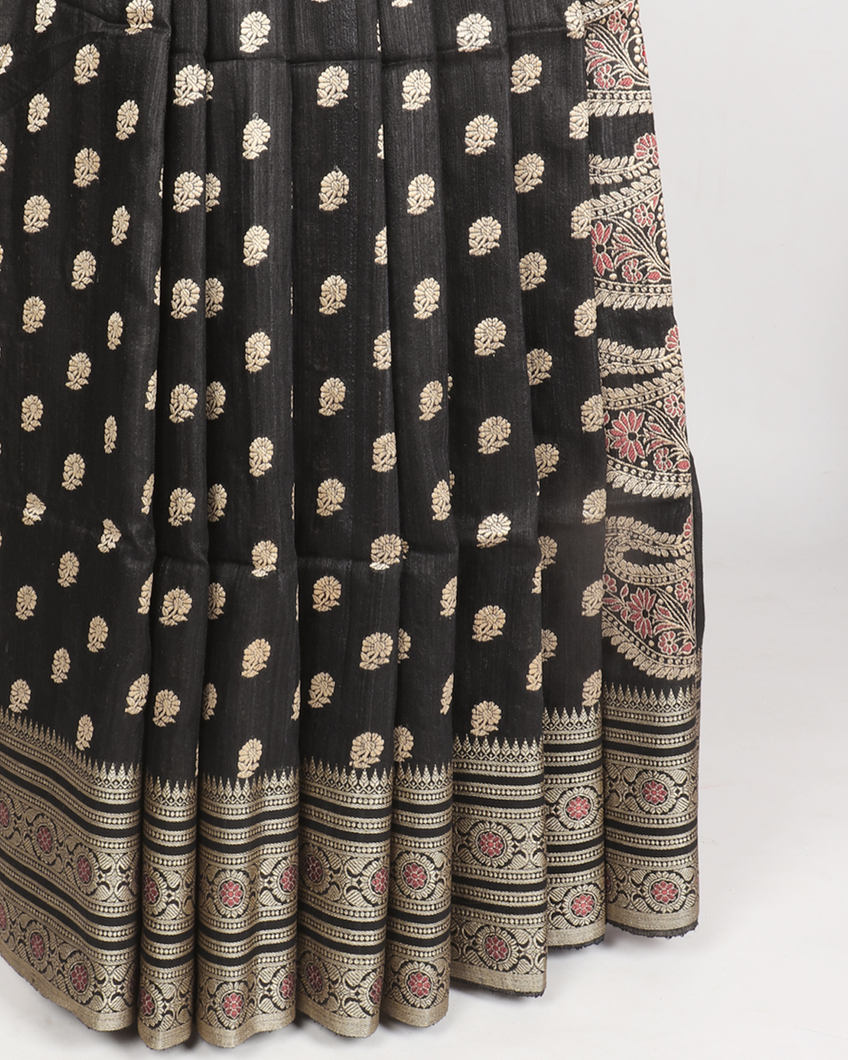 Black Handwoven Tussar Saree T3786662