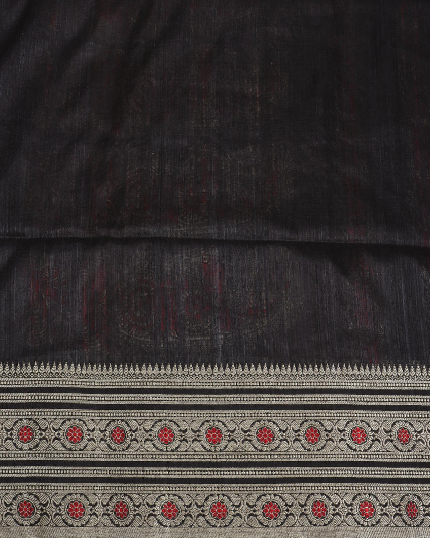 Black Handwoven Tussar Saree T3786663