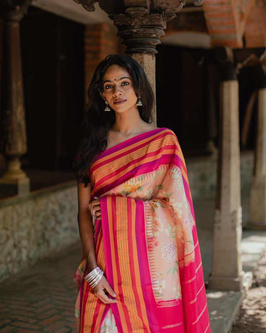 Pink Printed Soft Silk Saree T3823955
