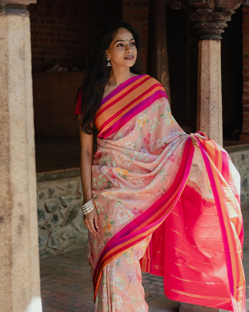 Pink Printed Soft Silk Saree T3823956