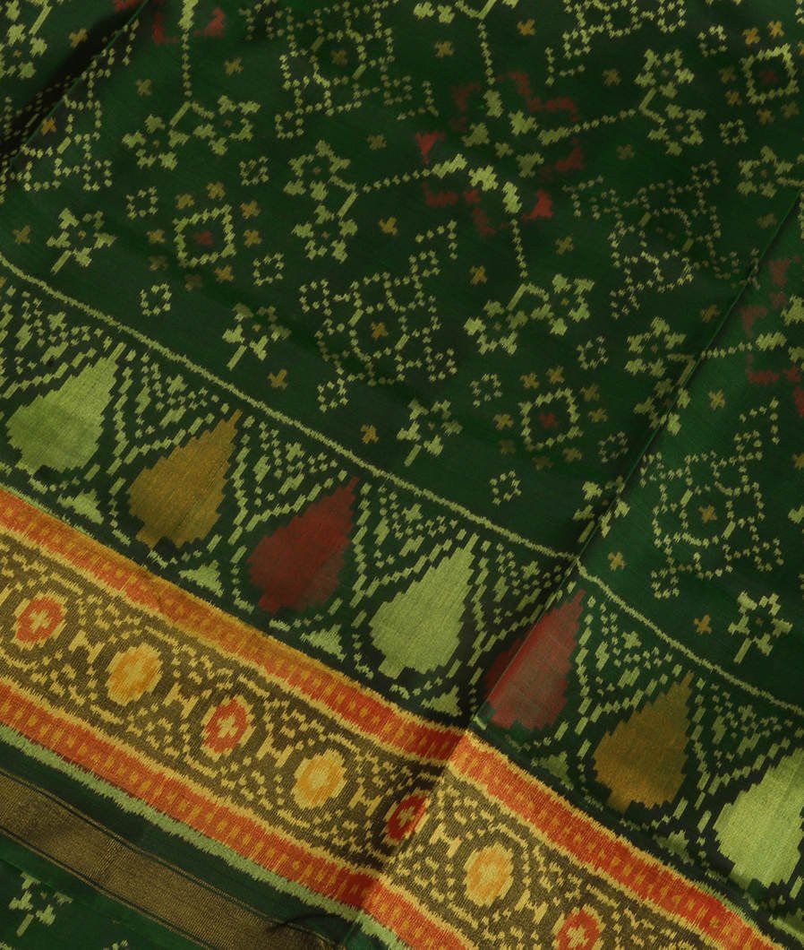 Bottle Green Patola Silk Saree T3643645