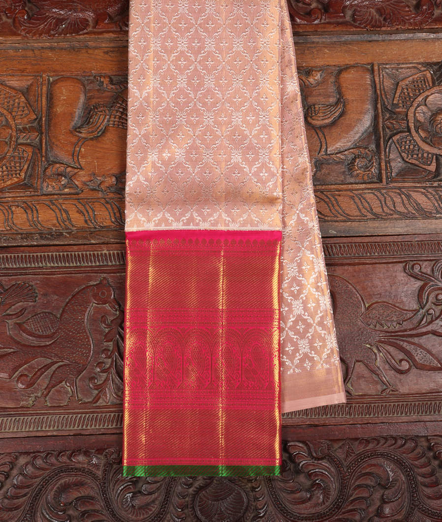 Peach Handwoven Kanjivaram Tissue Silk Pavadai T399588-image