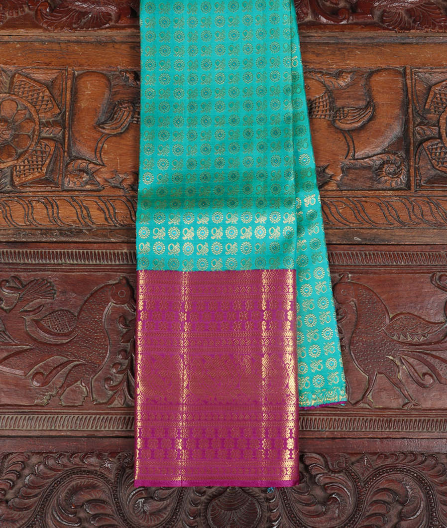 Peacock Blue Handwoven Kanjivaram Silk Pavadai T399548-image