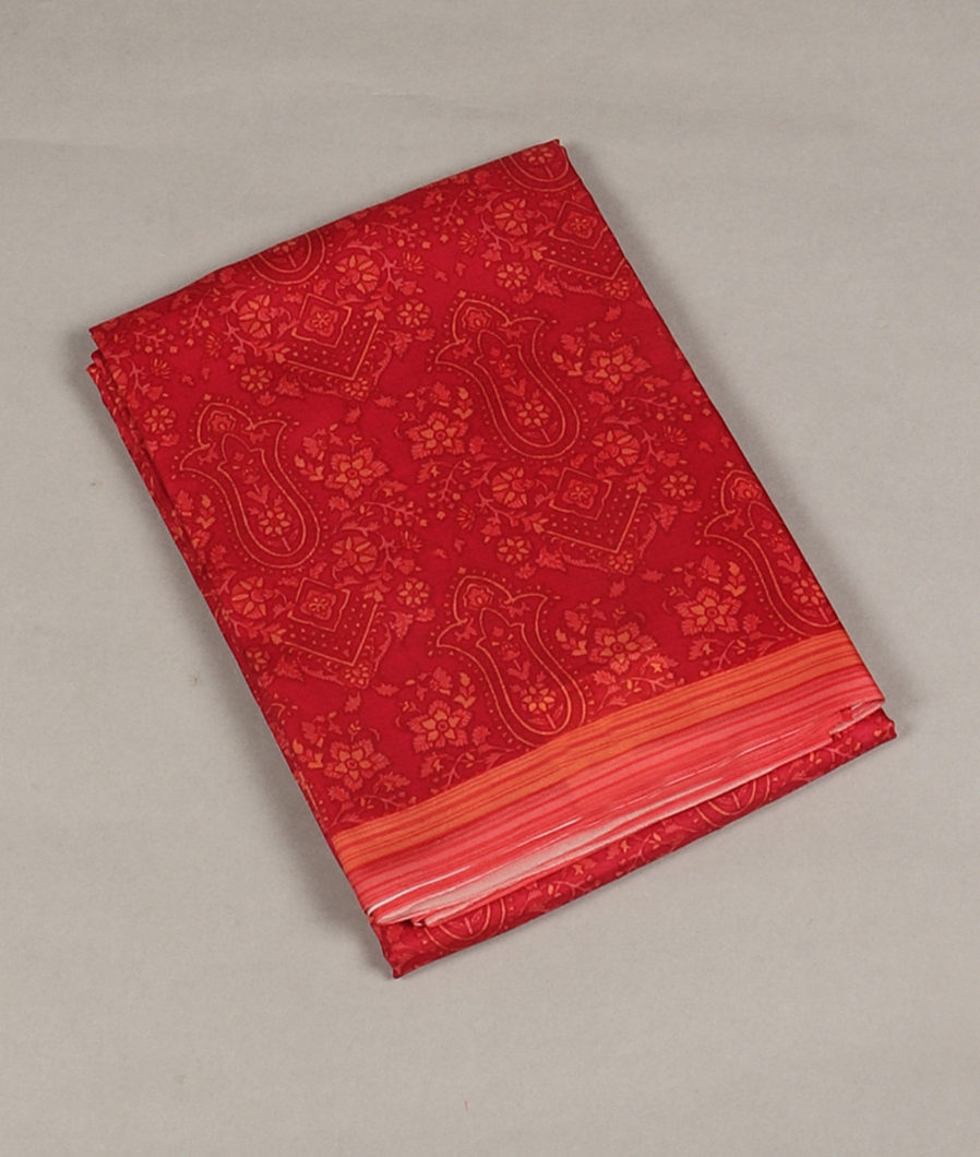 Red Printed Silk Saree T378357-image
