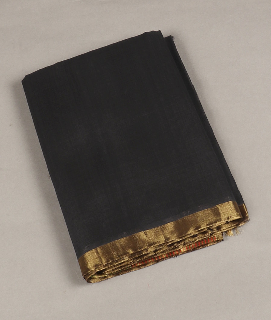 Black Woven Raw Silk Saree T384323-image