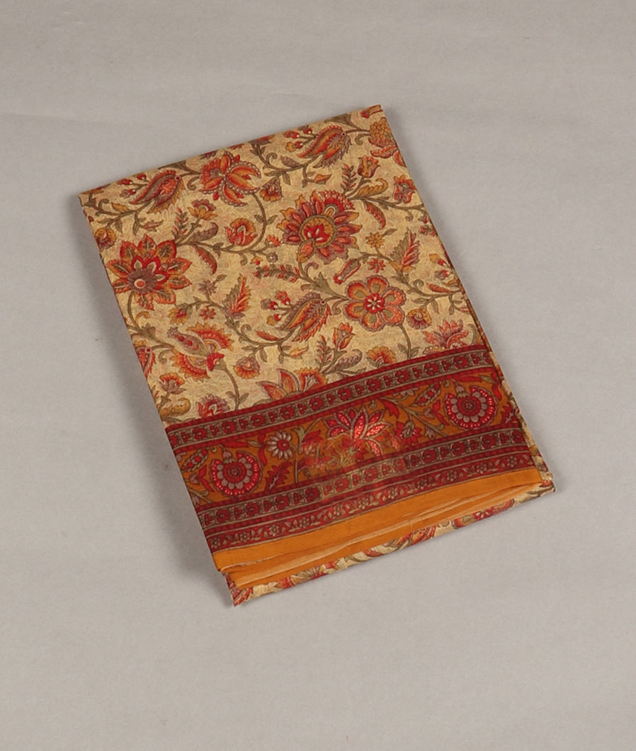 Beige Printed Silk Saree T374054-image