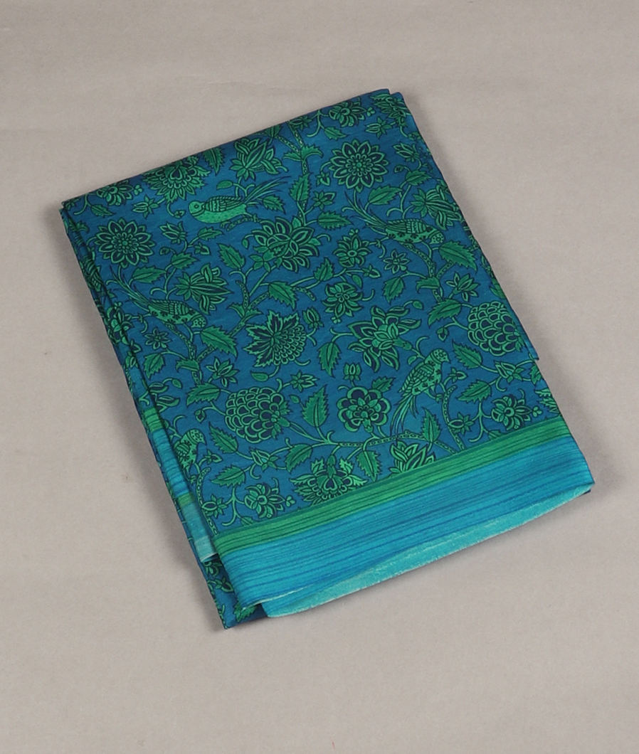 Blue Printed Silk Saree T378358-image