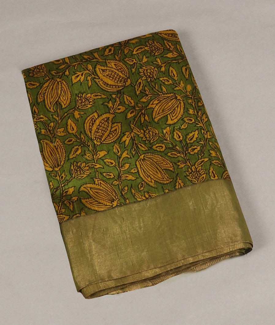 Green Printed Raw Silk Saree T302400-image