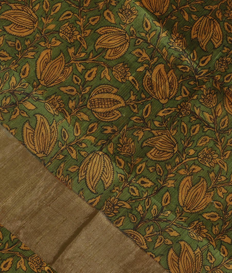 Green Printed Raw Silk Saree T3024004