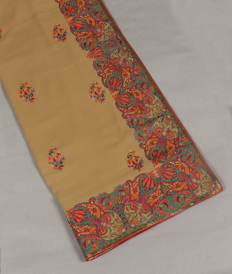 Khaki Georgette Silk Hand Embroidery Saree EZ1650-image