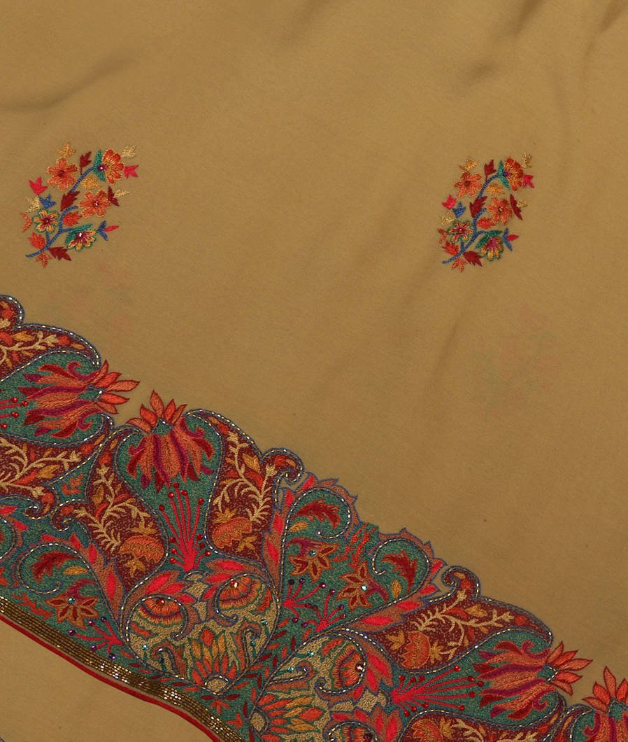 Khaki Georgette Silk Hand Embroidery Saree EZ16505