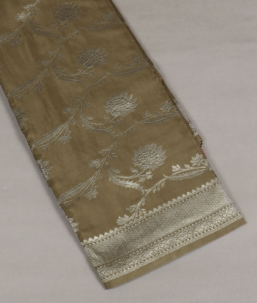 Dark Olive Green Banaras Silk Saree T384183-image