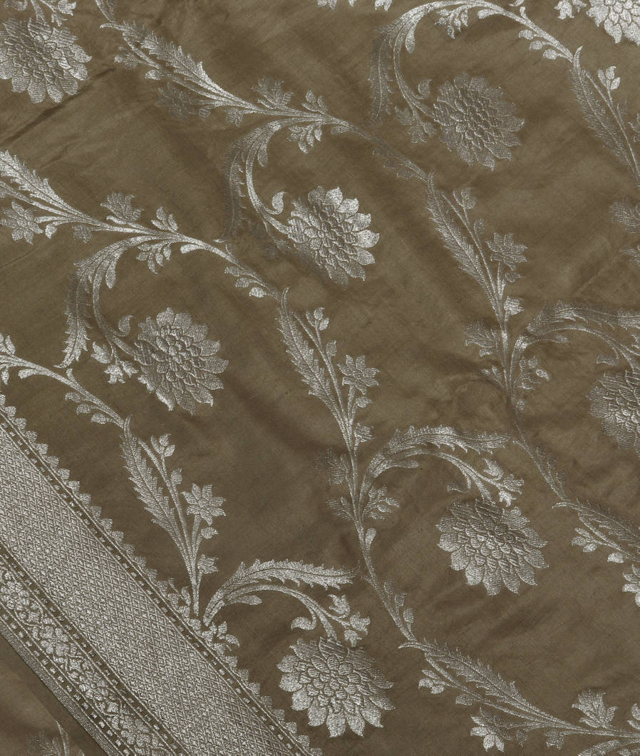 Dark Olive Green Banaras Silk Saree T3841835