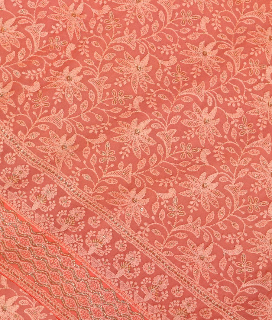 Peach Georgette Silk Saree T3633194