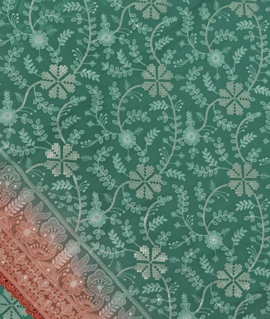 Green Georgette Silk Embroidery Saree T3684024