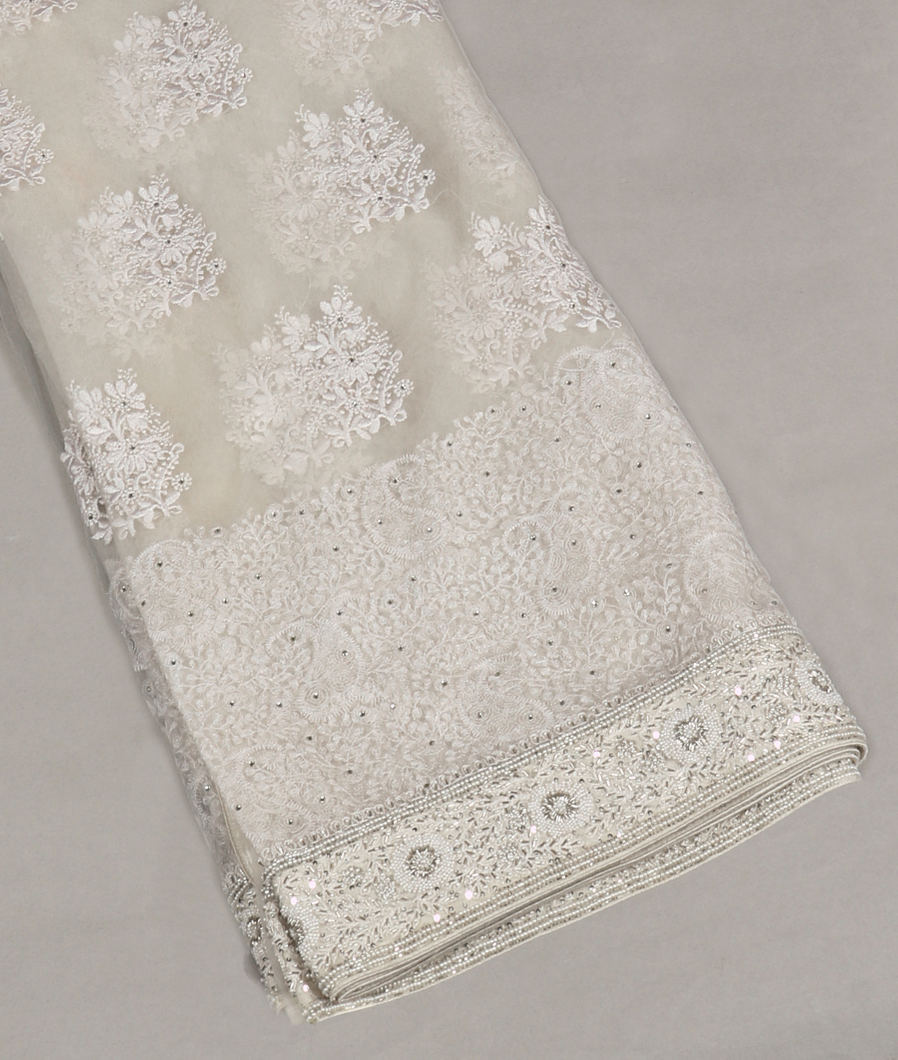 Off - White Georgette Silk Embroidery Saree T102189-image