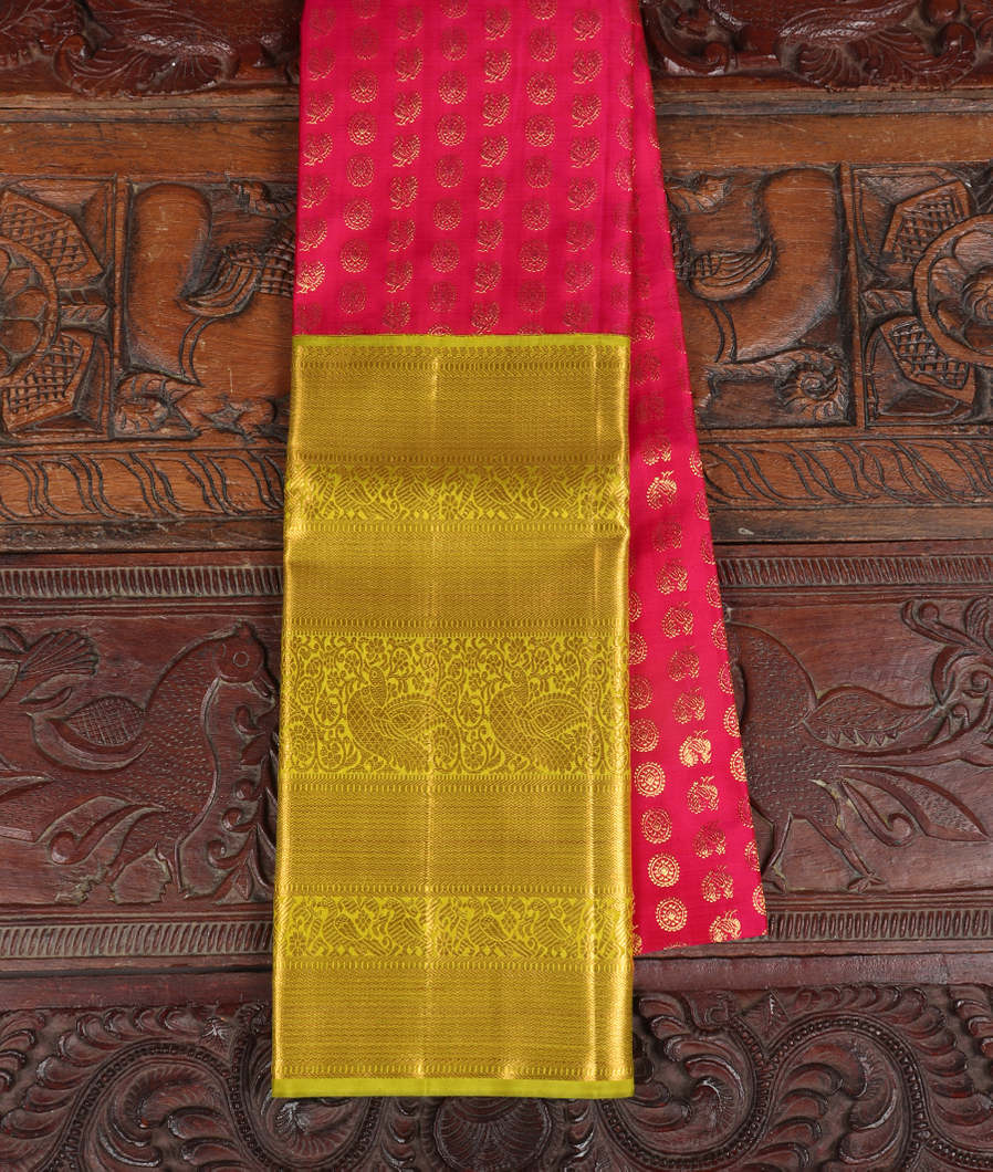 Magenta Handwoven Kanjivaram Silk Pavadai T399560-image